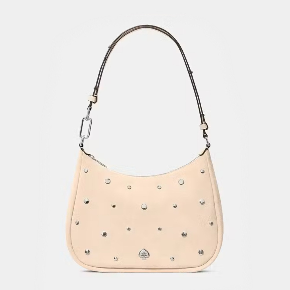 ♠️Kate Spade Kayla Suede Leather Studs Large Shoulder Bag, Milk Glass NEW NWT